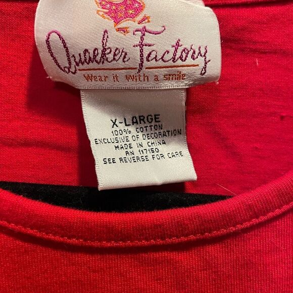 Quacker Factory Woman’s Glass Beaded Christmas Tree long sleeved red shirt XL - Picture 5 of 11